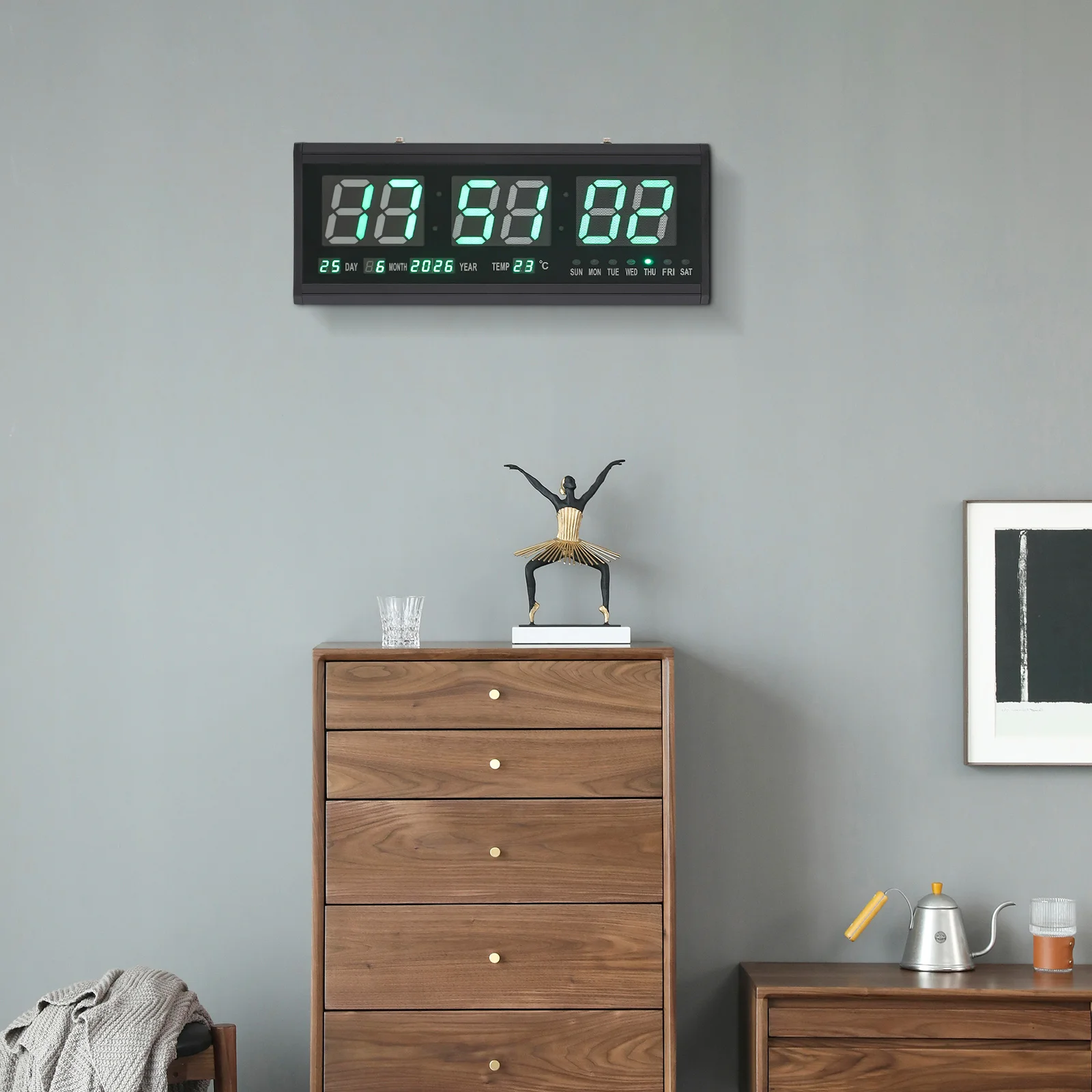 LED Digital Wall Clock Date Month Year Display Electronic Desktop Wall Clock with Time Memory Function