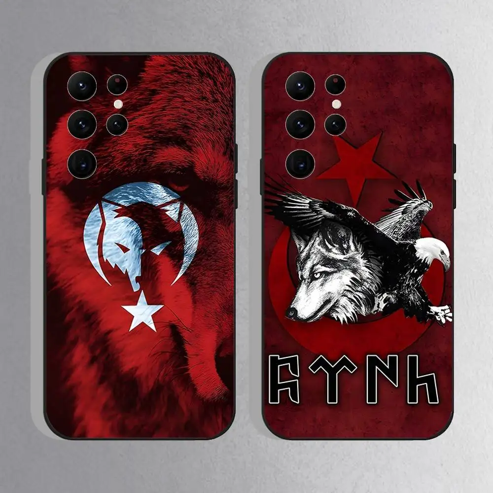 

Turk Wolf Turkey Flag Phone Case For Samsung S25,S24 Ultra,S20,S30 plus,S22 Plus,S23,Ultra 5G Silicone Black Shell