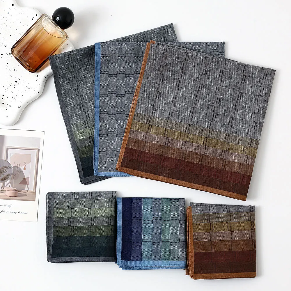 Men's Cotton Yarn-dyed Contrast Color Plaid Handkerchief Classic Vintage Nostalgic Soft and Comfortable Thin 43cm