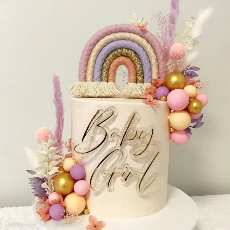 Boho Rainbow Birthday Cake Topper Handmade Cotton Rope Cake Toppers Wedding Decoration Baby Shower Birthday Party Supplies