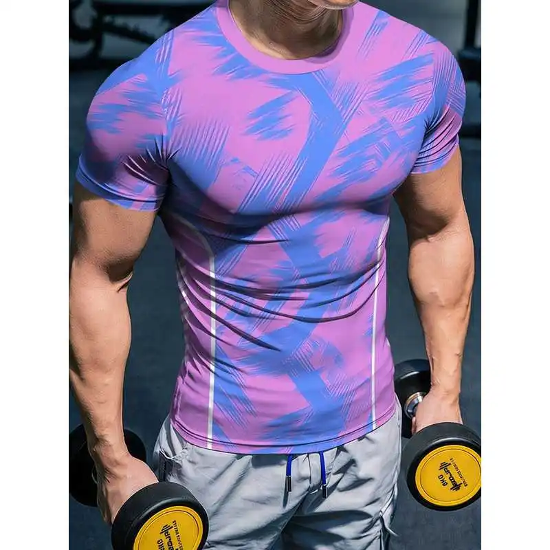 Men's Fitness Short Sleeves High-Stretch Slim-Fit Design with Quick-Drying Breathable Fabric for Rapid Sweat-Wicking