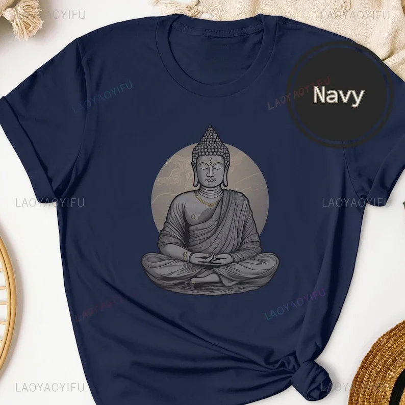 Eternal Buddha Printed T-shirt Vintage Yoga Buddhist Buddhism Yoga Peacefor Wife Gift for Girlfriend Best Friend Woman Cotton