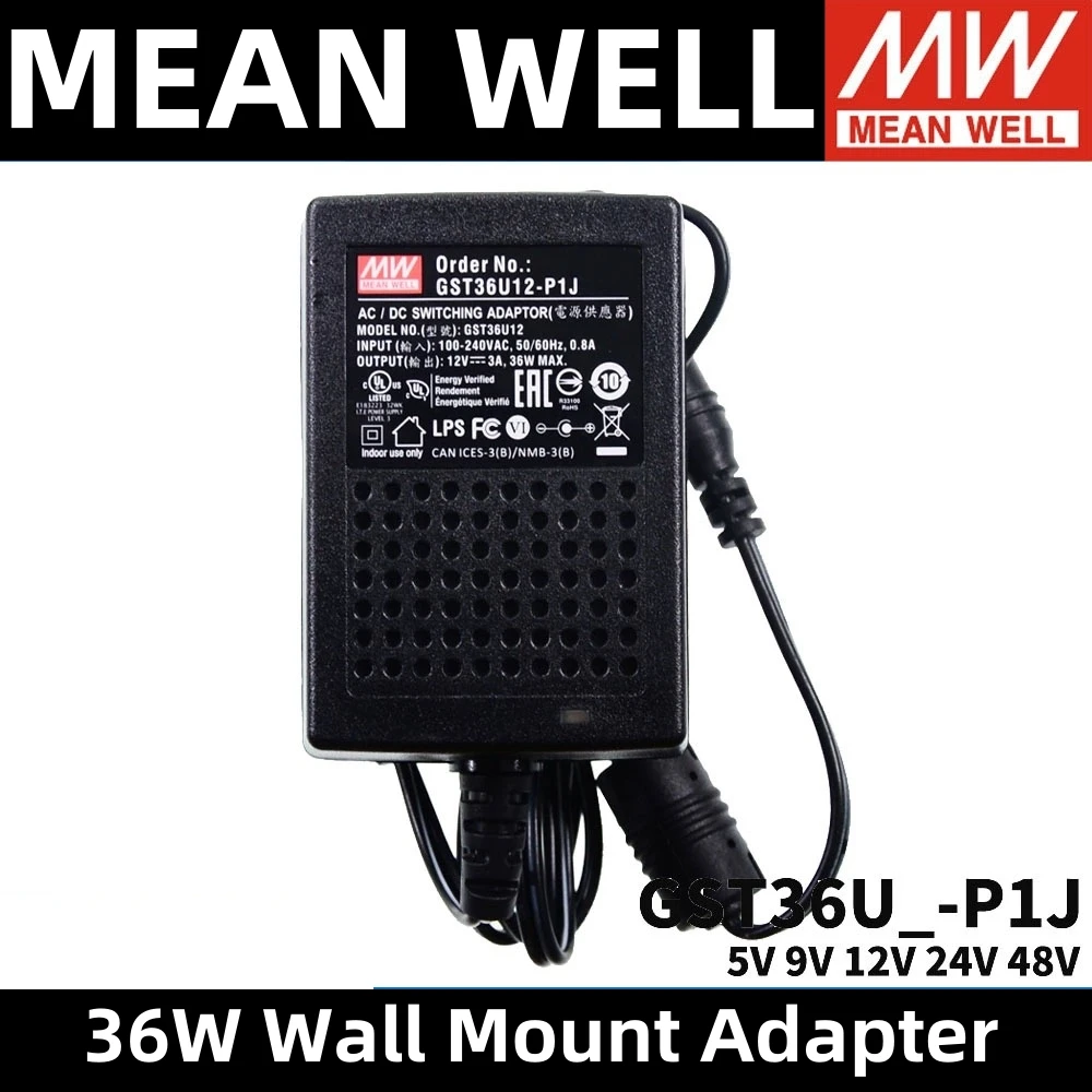 MEAN WELL GST36U05-P1J GST36U09-P1J GST36U12-P1J GST36U24-P1J GST36U48-P1J MEAN WELL 36W Wall Mount Adapter