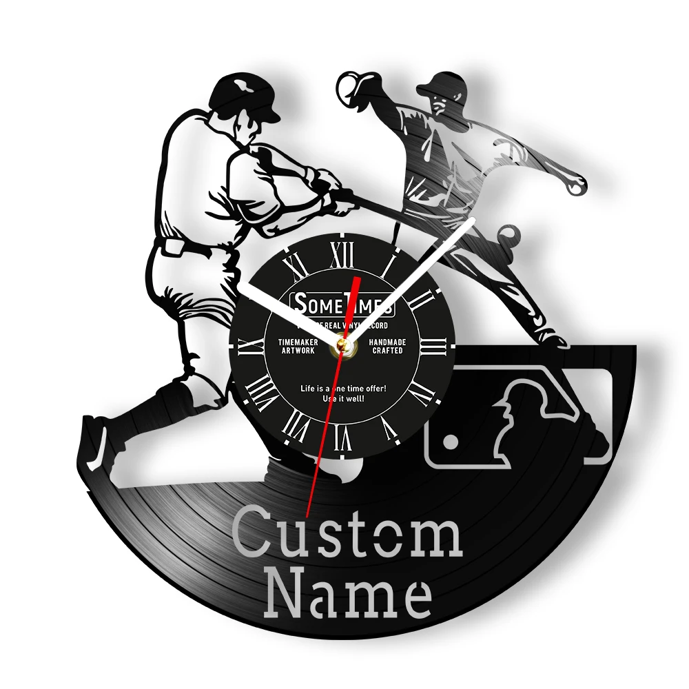 Baseball Custom Wall Clock Made of Real Vinyl Record Personalized Name Laser Cut Music Album Retro Wall Clock Boys Room Decor