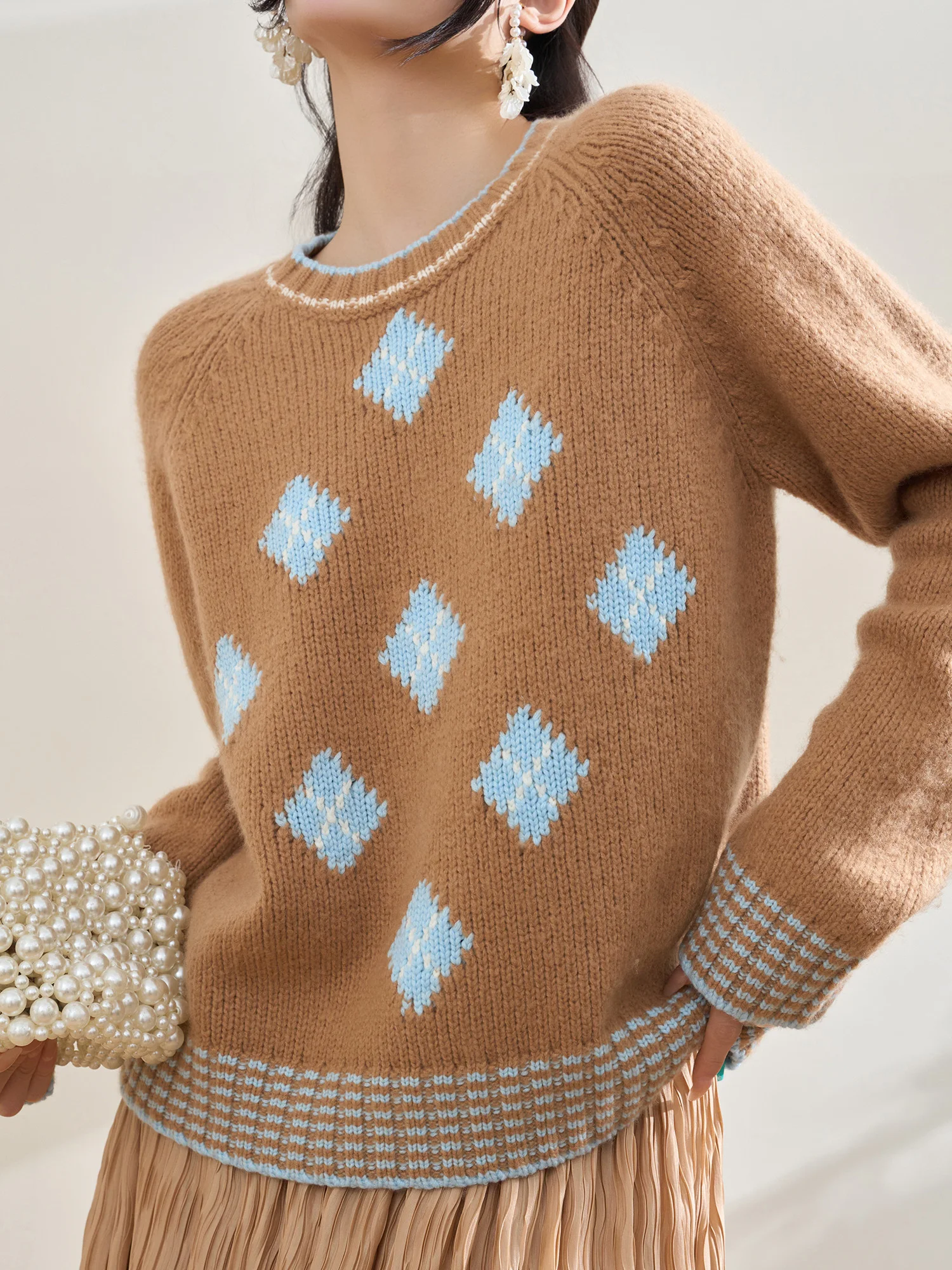 

Женский винтажный вязаный свитер Flowing Era с цветным узором, ромбовидный, повседневный, теплый, для ношения как база или верхняя одежда, весна 2026