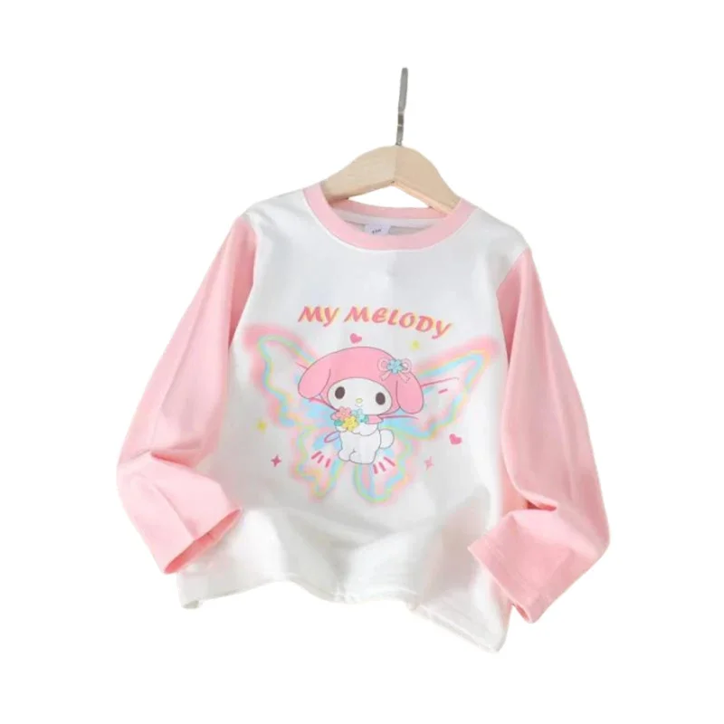 

My Melody Long-Sleeved T-Shirt Girls Sanrio Kuromi Cinnamoroll Base Top Autumn Sweet Cute Cartoon Anime Children Clothes Gifts