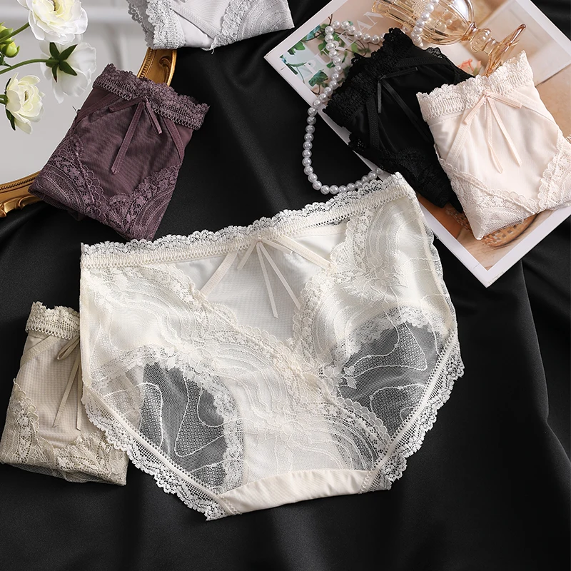Underpants Women Micro Underwear Fashion Seamless Panties for Women Ice Silk Women's Lingerie Lace Panties Set Pack Sexy Briefs