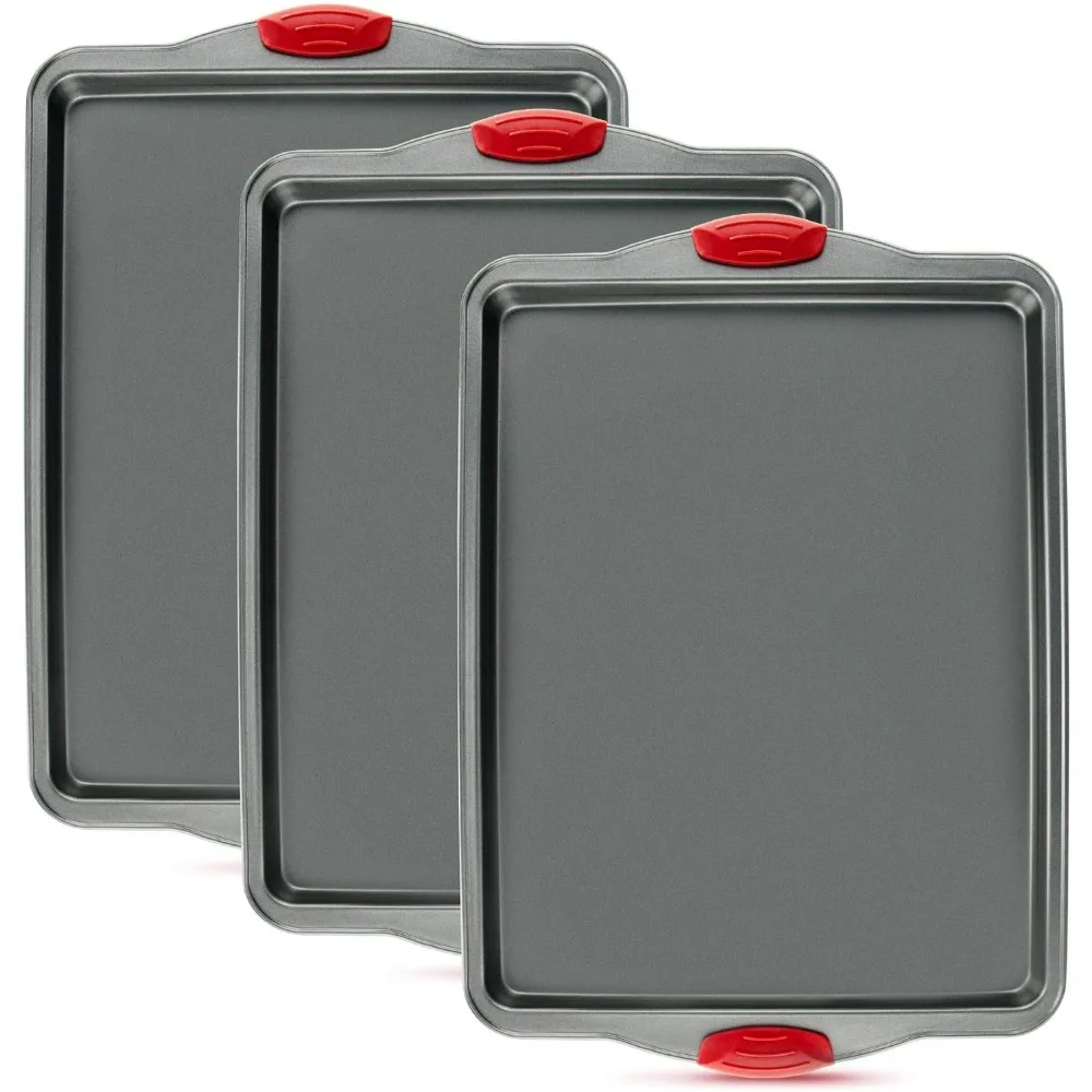 

3-Piece Nonstick Baking Sheet Set, Heavy-Duty Carbon Steel, Warp-Resistant for Perfect Baking