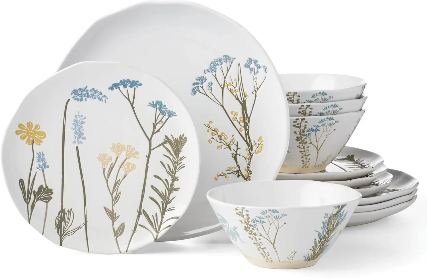 Wildflowers Piece Dinnerware Set, 12 Count, White