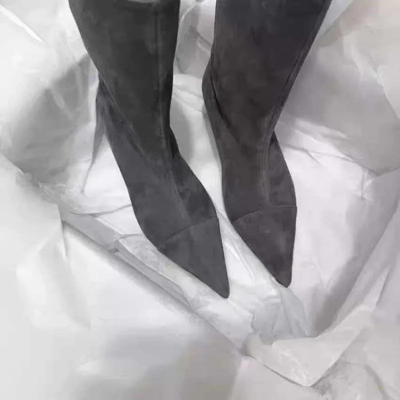 New Retro Versatile Simple Pointed Sleeve Mid-calf Boots Temperament Low-heeled Women's Shoes view 2