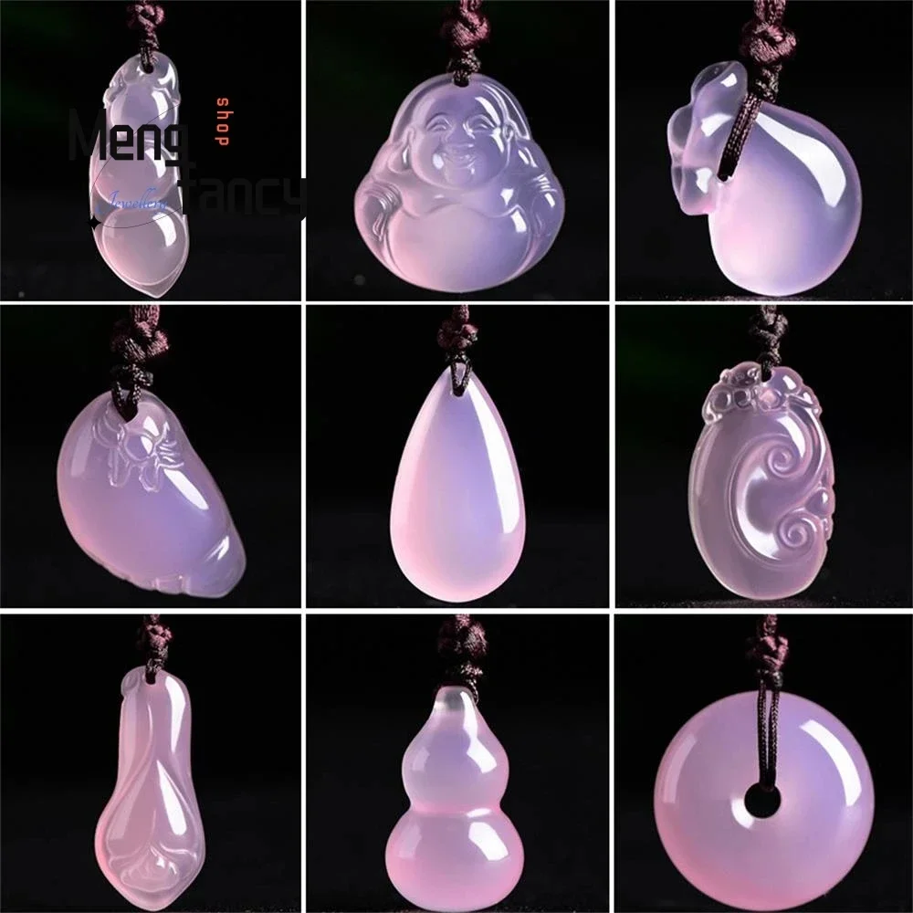 Natural Pink Chalcedony Ruyi Pendant Engraver Customized Vintage Elegant Holiday Gifts Men Women Fashion Jewelry Amulets Mascots