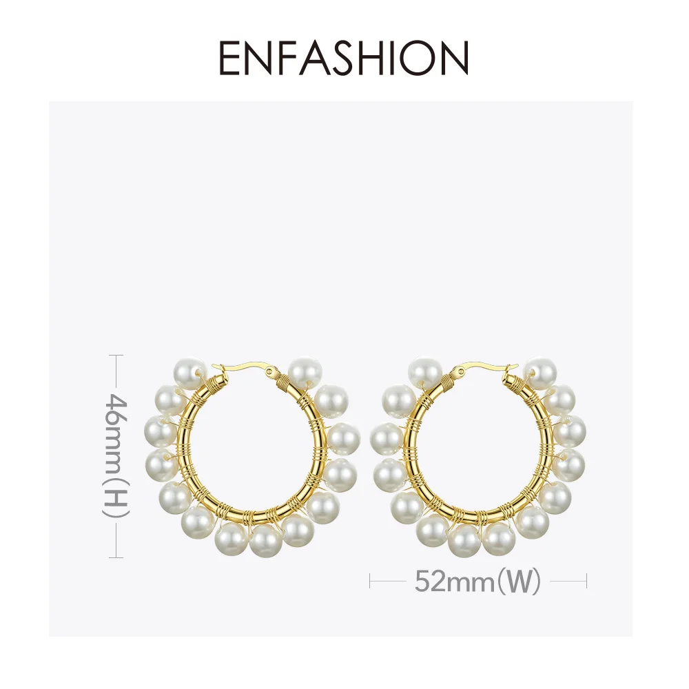 ENFASHION Pearl Hoop Earrings For Women Gold Color Statement Big Circle Hoops Earings Fashion Jewelry Aros De Moda 2020 E191099