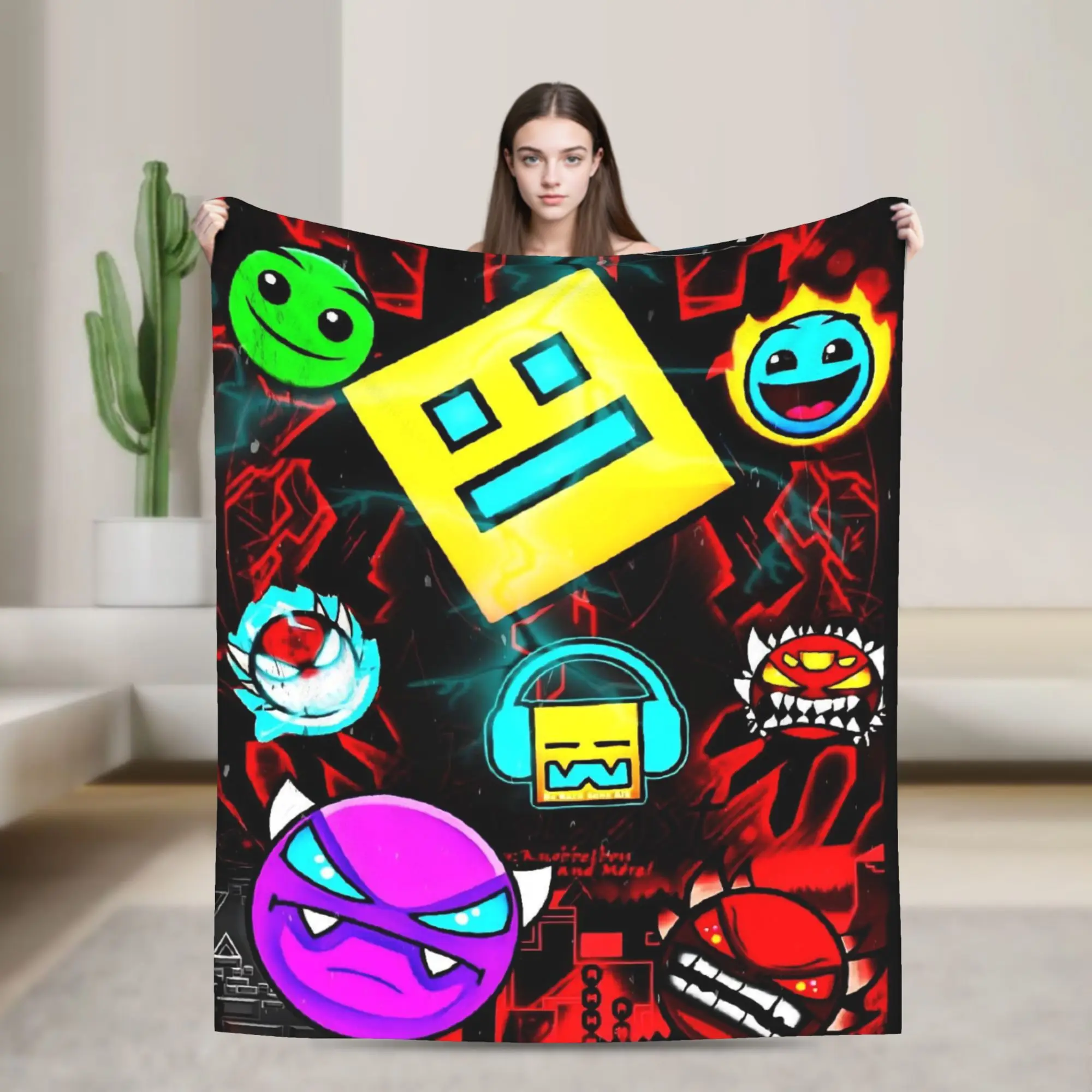 Geometry Dash Games Blanket Super Soft Warm  Throw Blankets for Couch 50x60 Inch Multiple Sizes Rug Piece