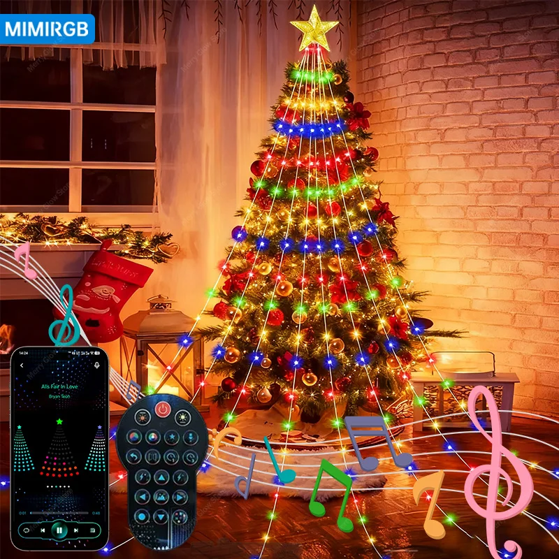 

2 шт. умный светодиодный декоративный светильник для рождественской елки 400 светодиодов Bluetooth управление через приложение RGB DIY Lmage Light String рождественские вечерние огни