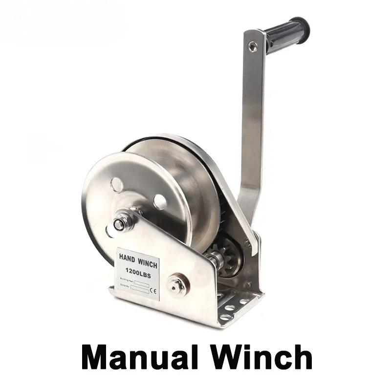 Miniature Hand Cranked Winch Waterproof Tractor Manual Winch 304 Stainless Steel Crane Polishing Manual Lifting Hoist Carry Tool