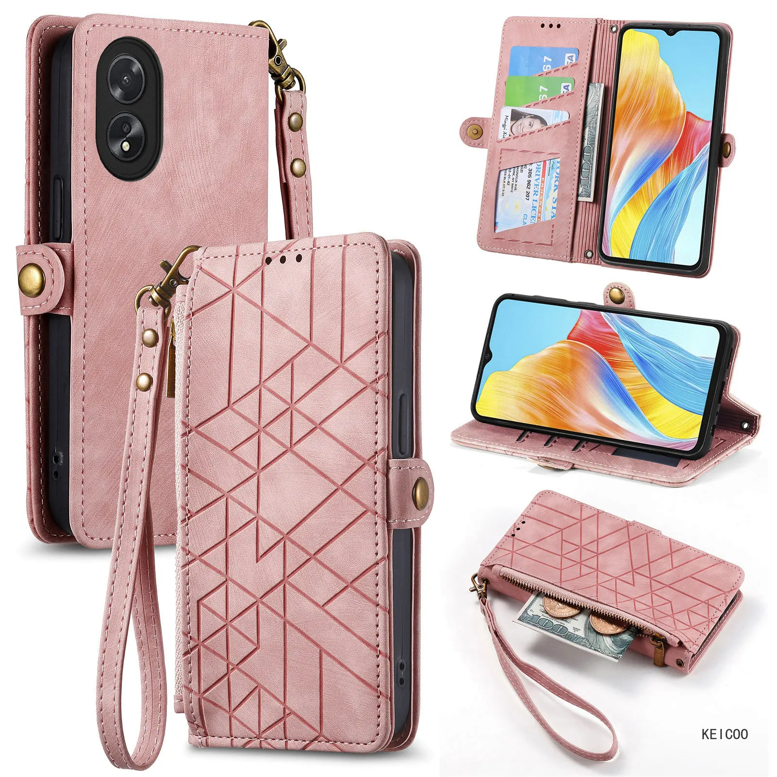 Solid Color Multifunction Phone Cover for Oppo A2 K11 A38 Pro 5G Phone Shell Wallet Clip Pluggable Card Scratch Proof Phone Case