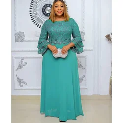 African Party Dresses for Women 2023 Fashion Dashiki Ankara Lace Wedding Gowns Elegant Turkey Muslim Maxi Dress Plus Size New