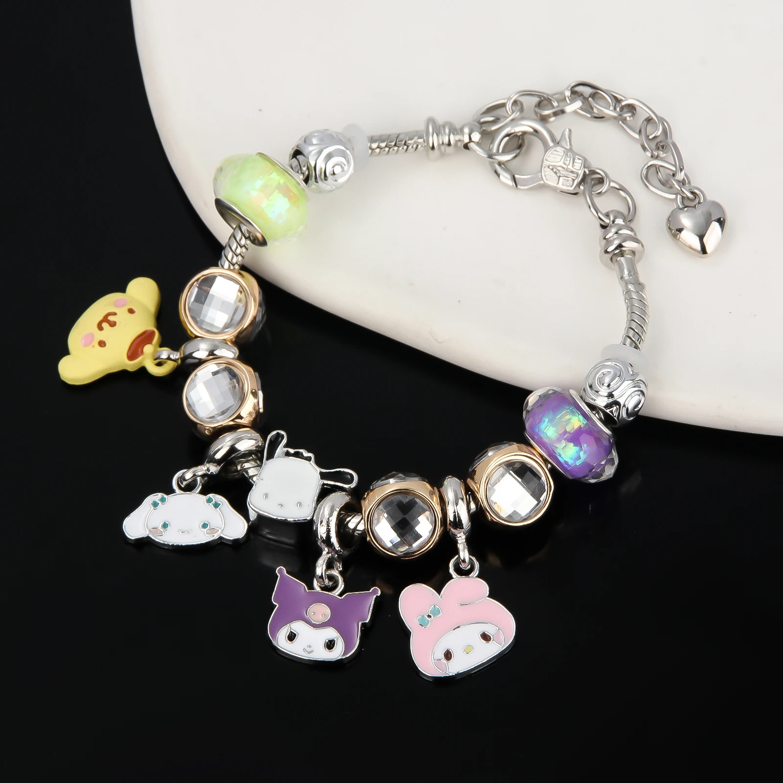 Cute Girl Sanrio Pink Hello Kitty Colorful Enamel Bracelet Pendant Detachable DIY Bracelet Cosplay Props Gift For Women Jewelry