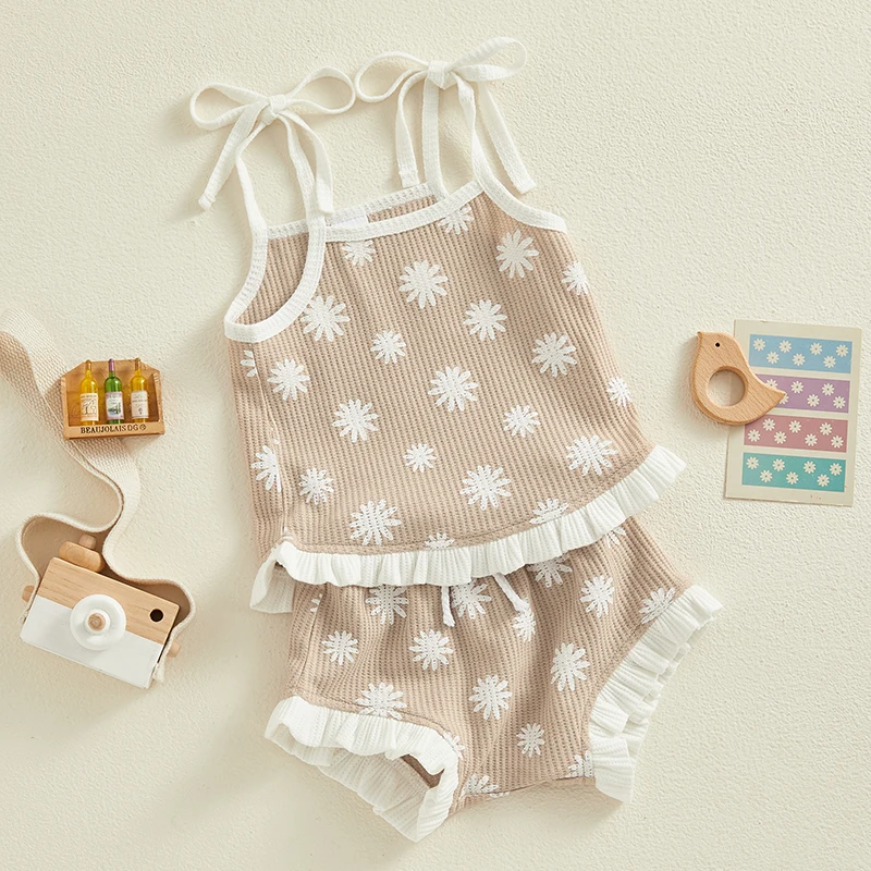 

Infant Baby Girl Summer Clothes Floral Sleeveless Strap Tank Top Ruffle Bloomers Shorts Newborn 2Pcs Outfit