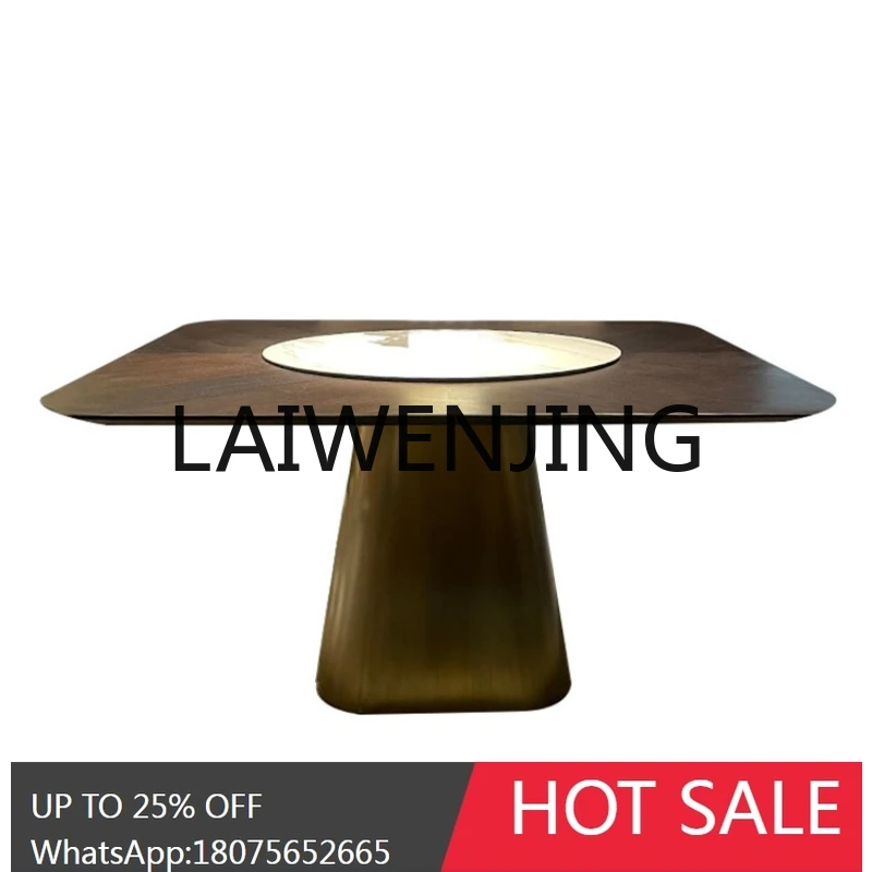 

RWJ Dining Table 1 M 4 Square Large Apartment Villa Smoky Color for Eight People Stone Plate with Turntable