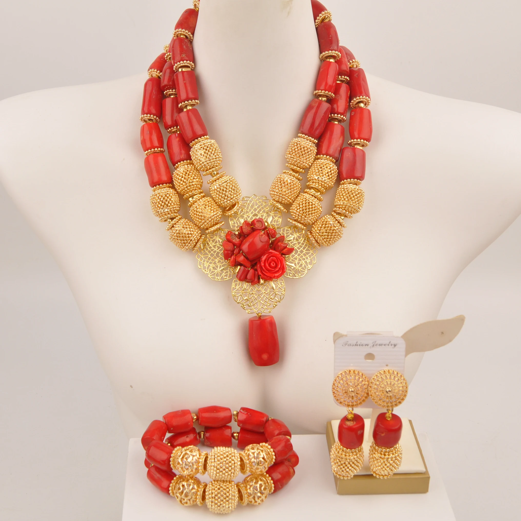 Necklace Red Wedding Fashion Nigeria Collection jewelry African natural coral