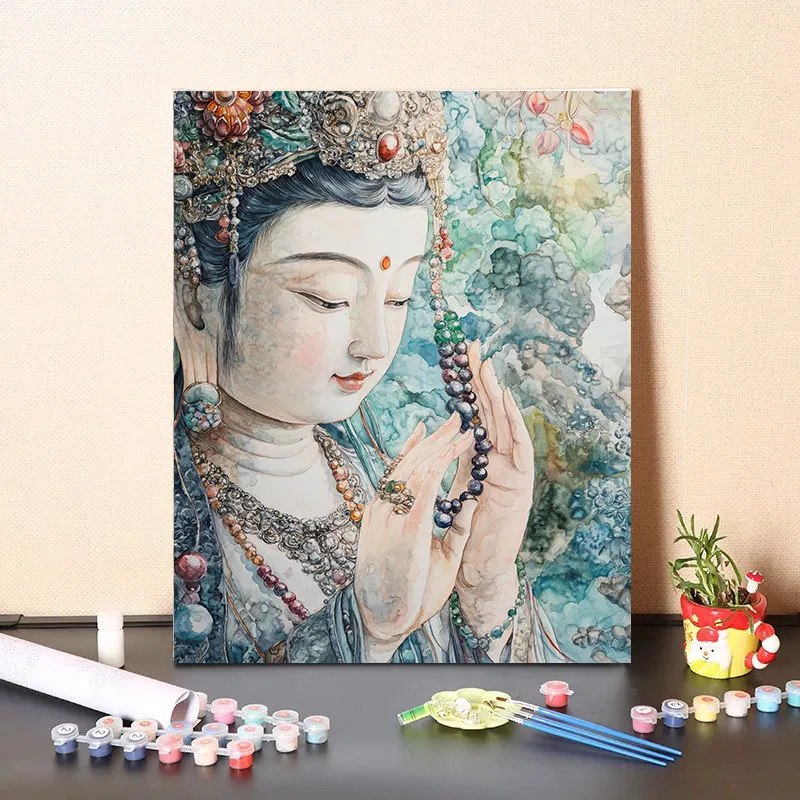 Peinture par numéros Bouddha, Religion, pour adultes, kits DIY, peint à la main sur toile, peinture à l'huile, dessin, coloriage par numéros