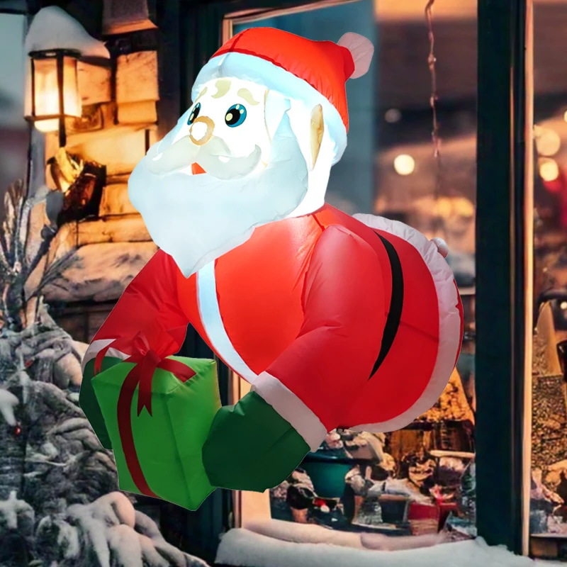 Christmas Inflatable Climbing Window Santa Claus Carrying Gift Bag Built-in LED Lights Xmas Window Holiday Decoration Props