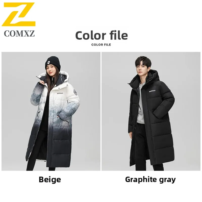 COMXZ سترة شتوية للرجال موضة منتصف طول الفراء طوق سميكة بيضاء بطة أسفل معطف الذكور عادية انفصال بطانة معطف دافئ #6