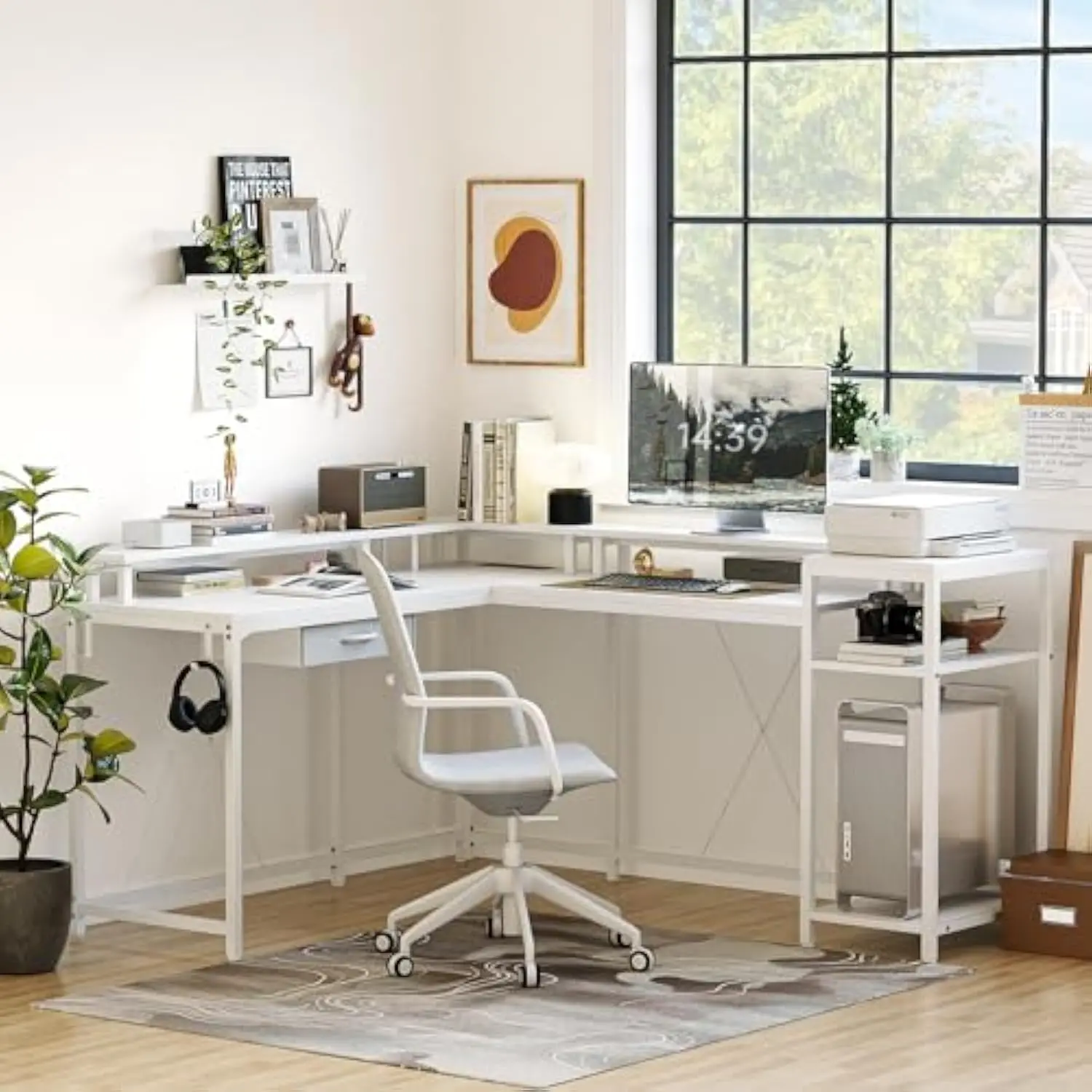 L Shaped Gaming Desk,68 Computer Desk with Power Outlets & LED Lights, Home Office Desk with File Drawer, Corner Desk with Mon