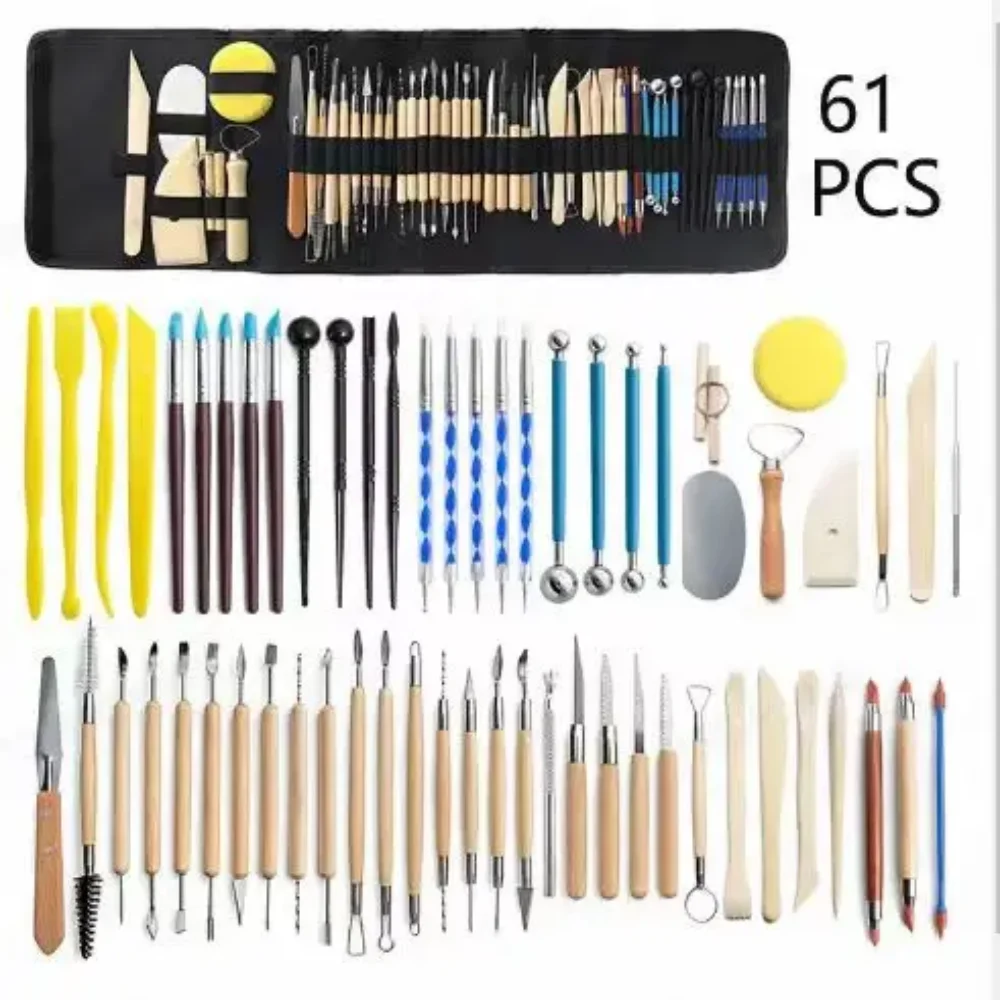 

Pottery Clay Sculpting Tool Set Smoothing Wax Carving 5-61Pcs Ceramic Tools Polymer Shapers Modeling Carved Sculpture tool Kit