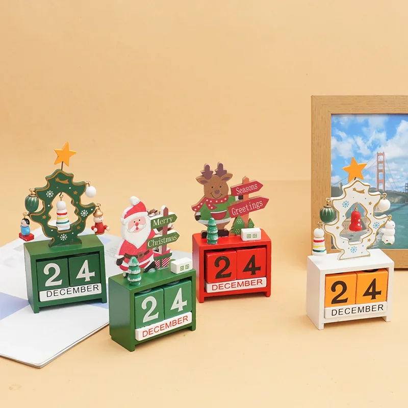 2024 Christmas Wooden Calendar Countdown Santa Claus Snowman DIY for Tabletop Ornaments Decoration Toys Gifts
