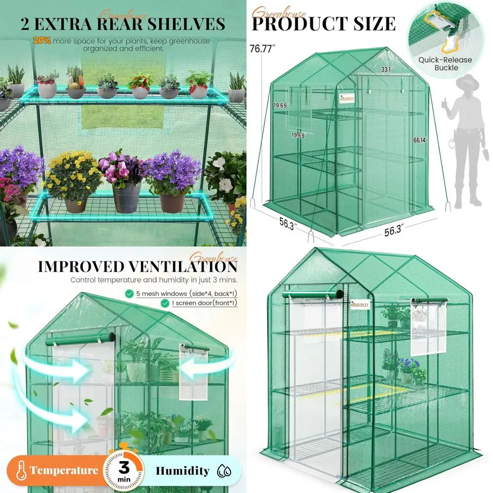 

Тепличный шкаф 56x56x77 см с 3 ярусами, 14 полками, усиленной конструкцией, утепленным покрытием и сетчатой дверцей для рассады
