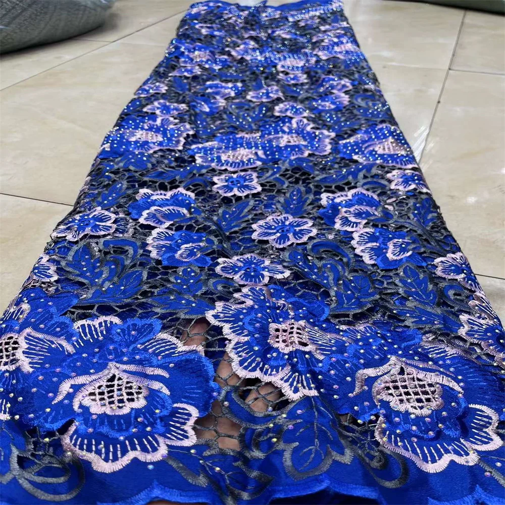 

2024 African Guipure Lace Fabric French Stones Fabric High Quality Sewing Embroidered Lace Nigerian Cord Lace Fabric For Dresses