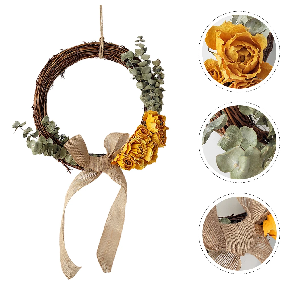

Dried Flower Bridal Shower Wreath Pendant Home Wedding Birthday Dry Rose Rattan Long Lasting Realistic Textured