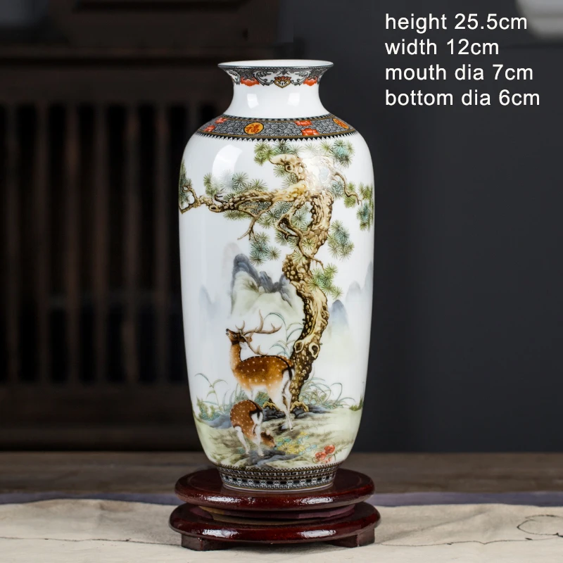 

Jingdezhen Porcelain New Chinese Deer Vase Three Piece Set Simple Luxury Household Living Room Porch Decorations