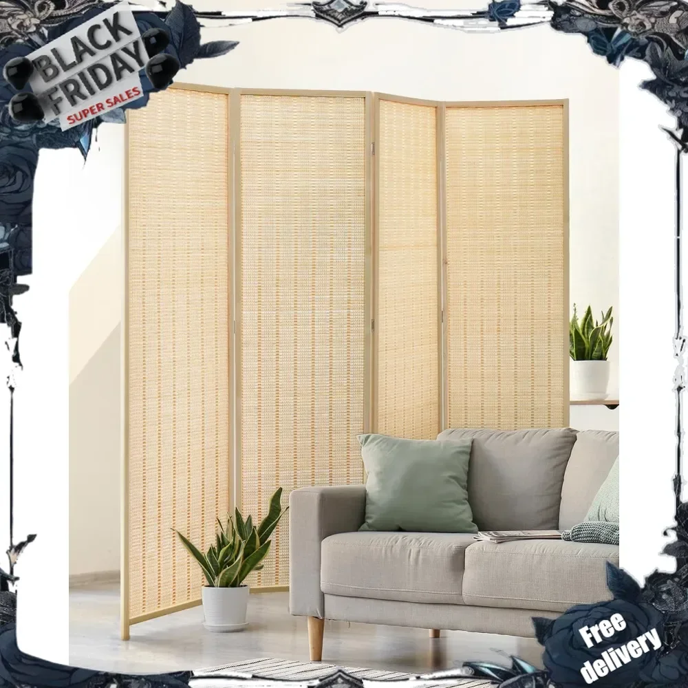 

Room Divider 4 Panel Folding Privacy Screen, Bamboo Room Divider Screen - 6 ft. Tall Wall Divider for Room Separation Freestandi