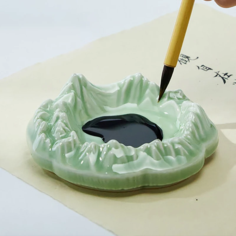 Ceramic Mountain Shaped Inkstone Multifunction Ink Brush Pen Rest Holder for Calligraphy Writting Painting Tool