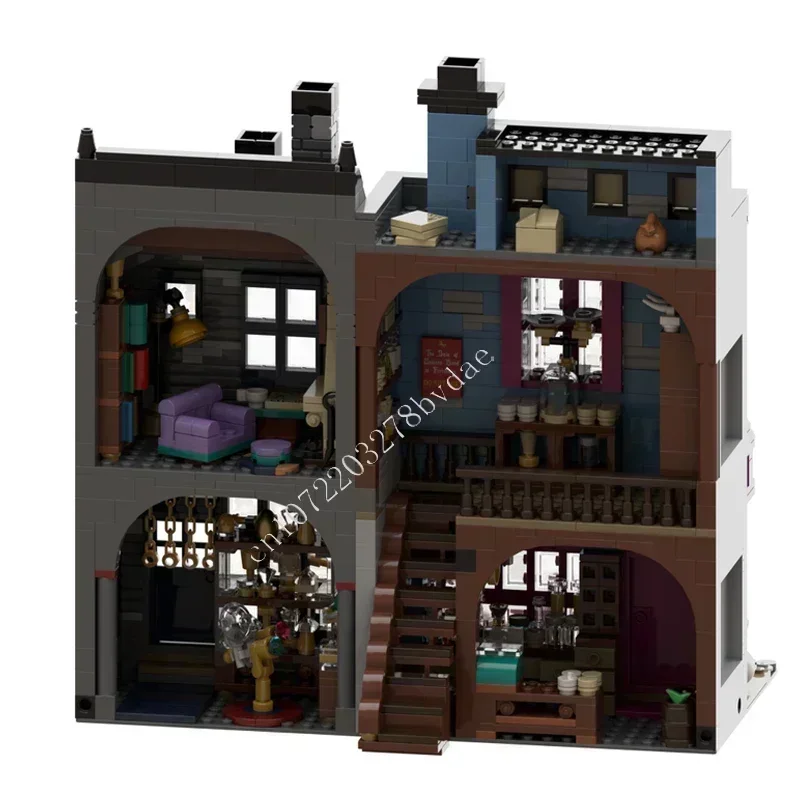 ชุดอุปกรณ์เวทมนตร์ 1485 ชิ้น แบบจำลองร้านขายยาและถนนแห่งความคิดสร้างสรรค์ของ Wiseacre ชุดตัวต่อ MOC DIY ของเล่นตัวต่อ ของขวัญวันเกิด ของขวัญคริสต์มาส