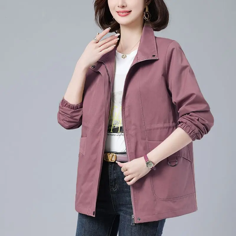 

Double-Layer Lining Spring Autumn Short Coat Women's 2024 New Windbreaker Jacket Loose Foreign Mother Wears Overwear Female Tops