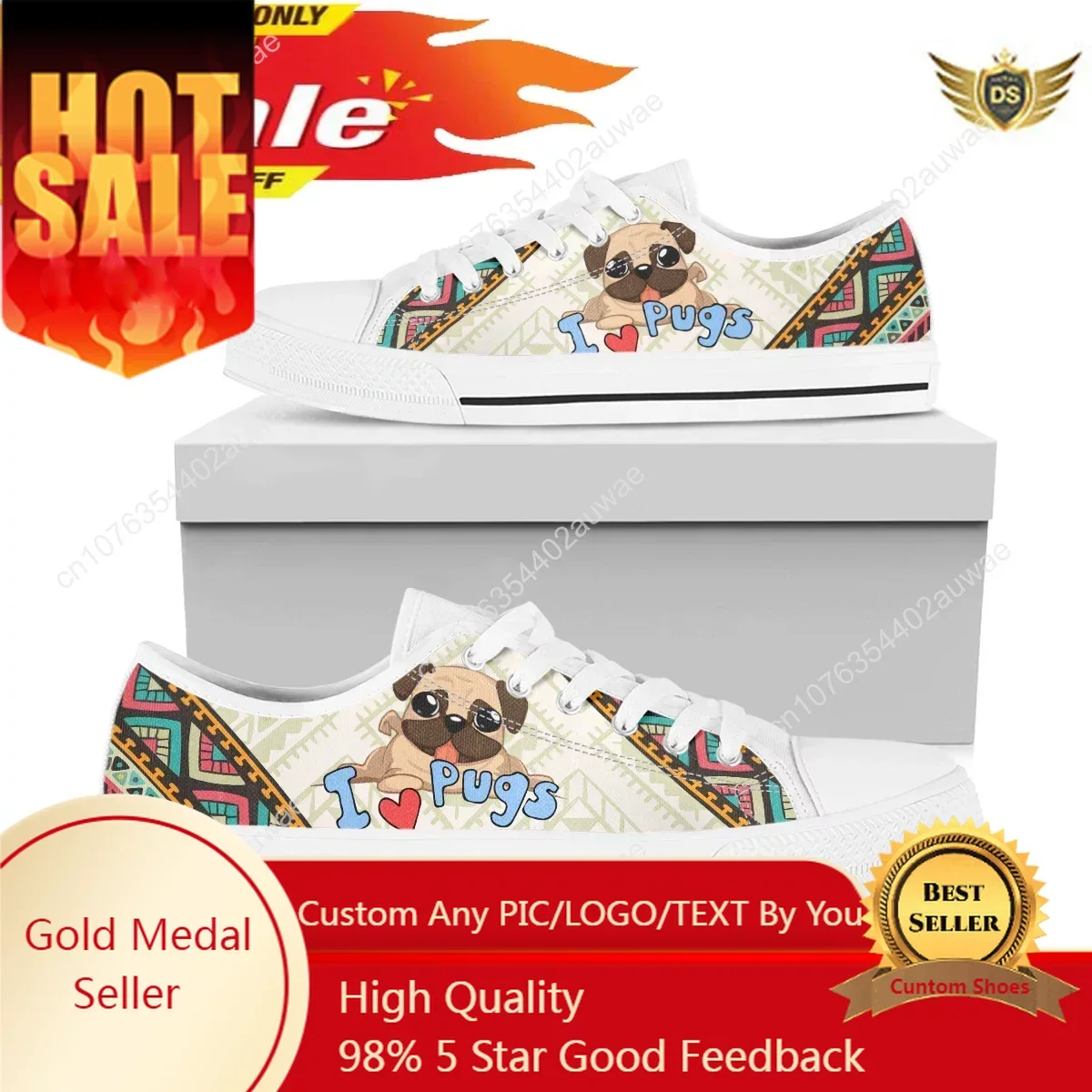 

Pug Lover Cartoon Woman Vulcanize Shoes Classic Women Canvas Shoes White Sneakers Comfort Breathable Couple Shoes