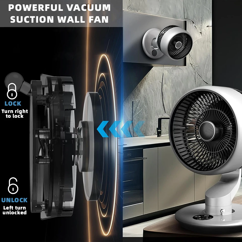 7800mAh USB Desk Fan 5 Speed Adjustable 9H Timer & 120° Oscillating Smart Electric Fan Wall-Mounted Kitchen Toilet Silent Fan view 5