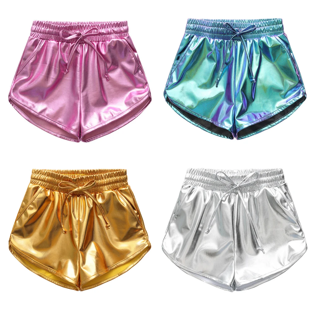 Kind Jungen Mädchen Glänzende Tanzen Mini Shorts Metallic Spandex Moderne Jazz Hip Hop Shorts Bühnenkostüm Straßenhose