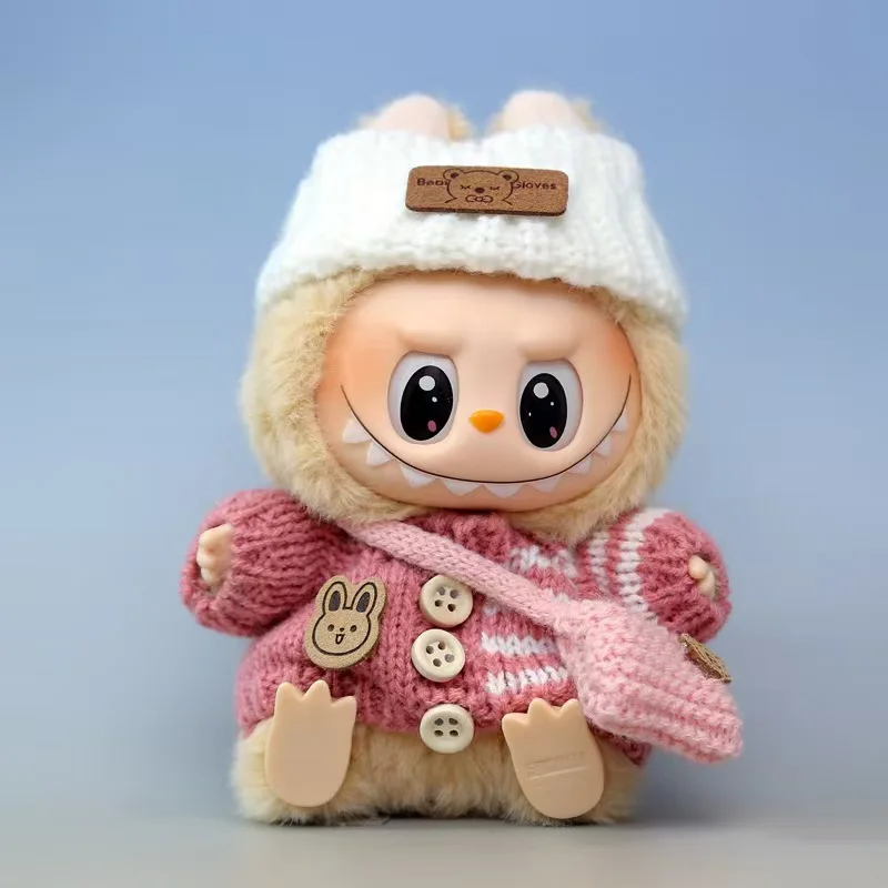 Per 17 centimetri V1/V2 Labubu Vestiti Vestito Labubu Seduta Partito Orso Etichetta Sciarpa Cappello Bottone Maglione Jean Shorts Bambole Accessori