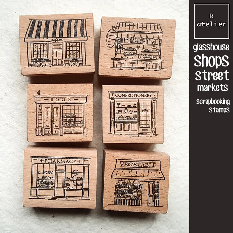 Stamp Kawaii Scrapbooking Coffee Shop Book Store Ramen Bakery Journaling Scrapbook Diary Decoration Cute Wooden Stamp