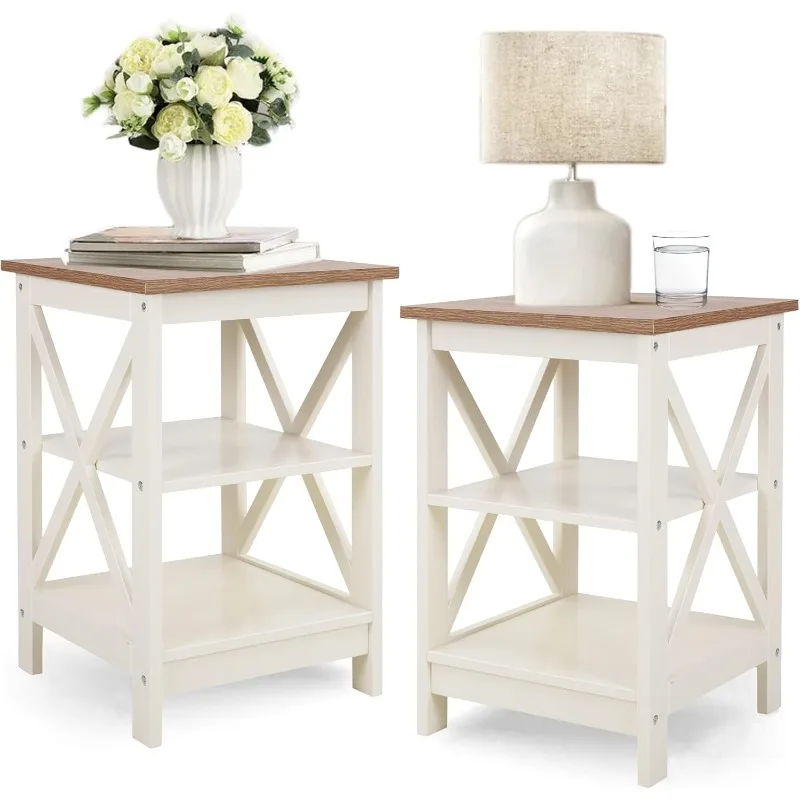 End Table Living Room Set of 2 - for Bedroom, Ivory White Small Side Table，home.