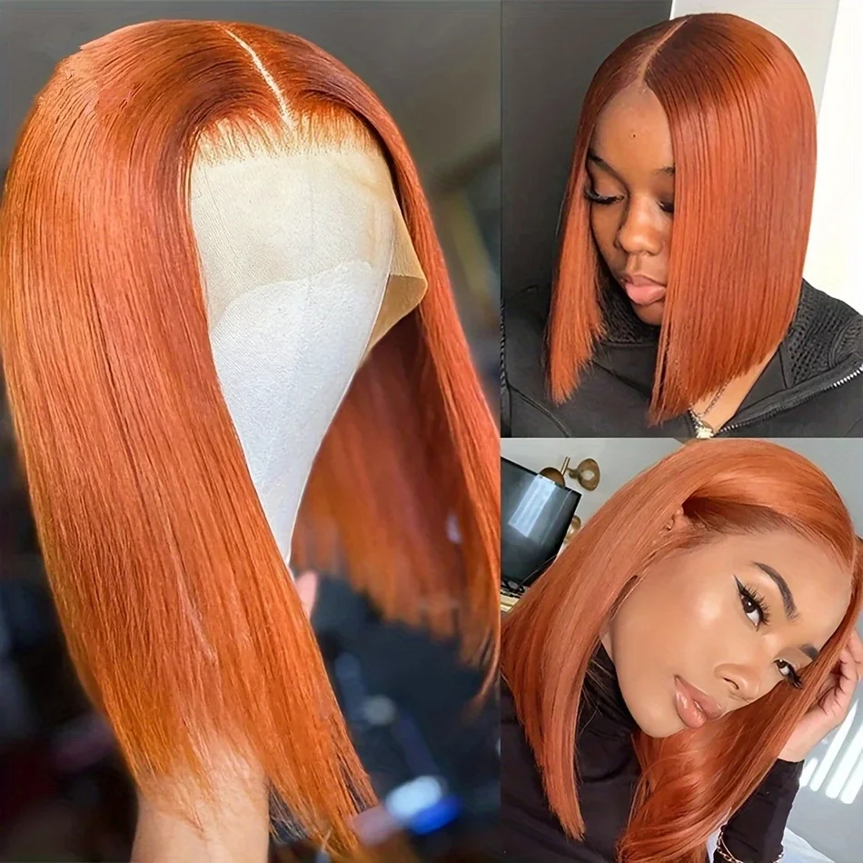 Orange Bob-Perücke, Echthaar, gerade, kurze Bob-Spitze-Perücke für Frauen, brasilianische vorgezupfte Echthaar-Perücken zum Verkauf, Ausverkaufsperücken