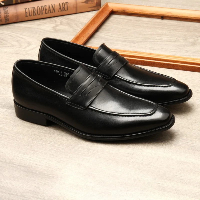 Large Size EUR37-46 Black / Brown Loafers Mens Business Dress Shoes Genuine Leather Prom Party Shoes