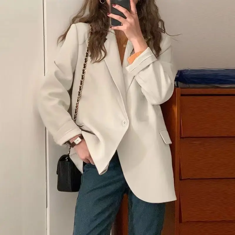 

Spring High-end Fashion New Women's Suit Lapel Korean Style Loose and Versatile Professional Office Long Sleeved Suit Jacket