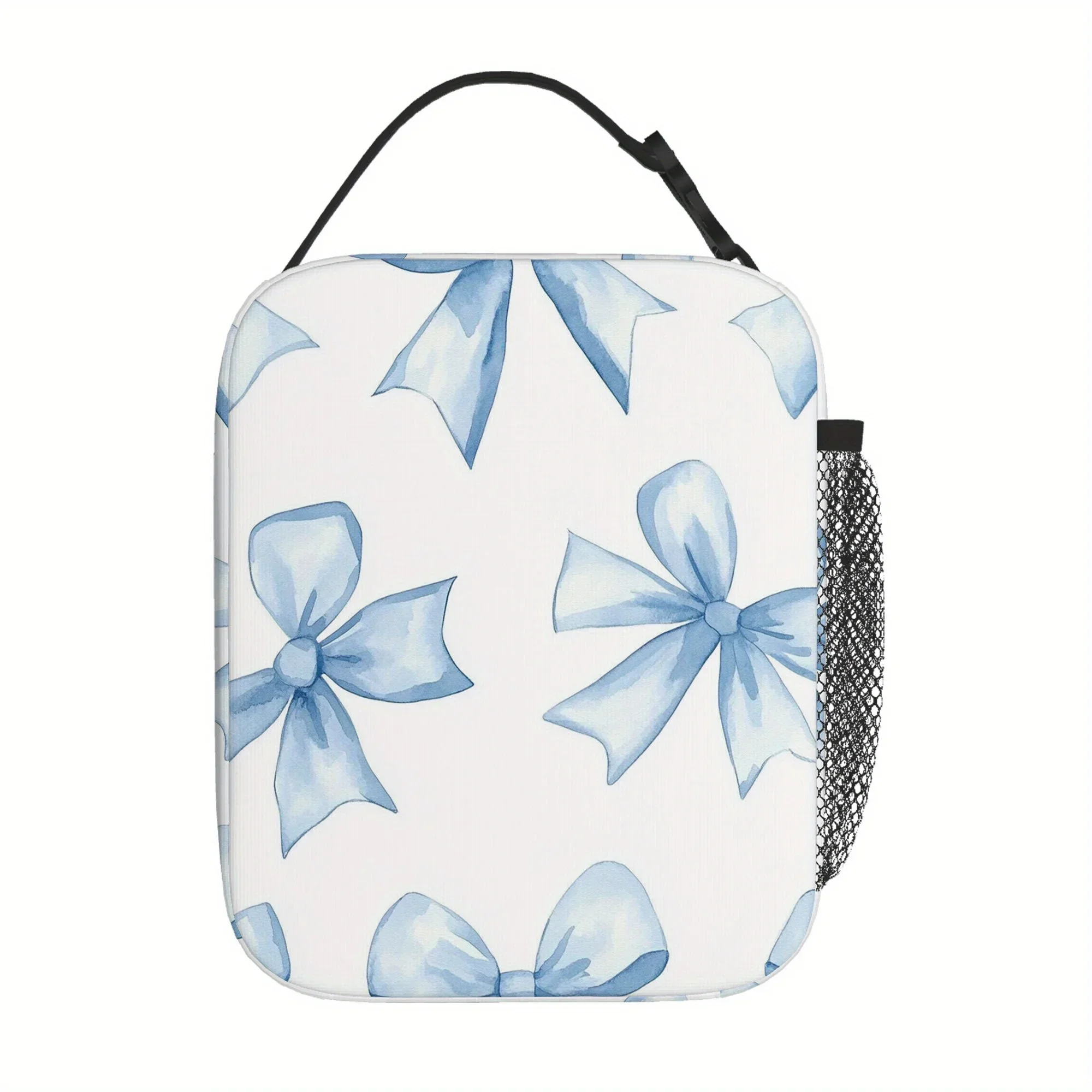 1pc, Blue Bows Pattern Design Printed Thermal Bag, Insulated Bag, No Food Contact, Suitable for Home, Restaurant, Office, Unisex