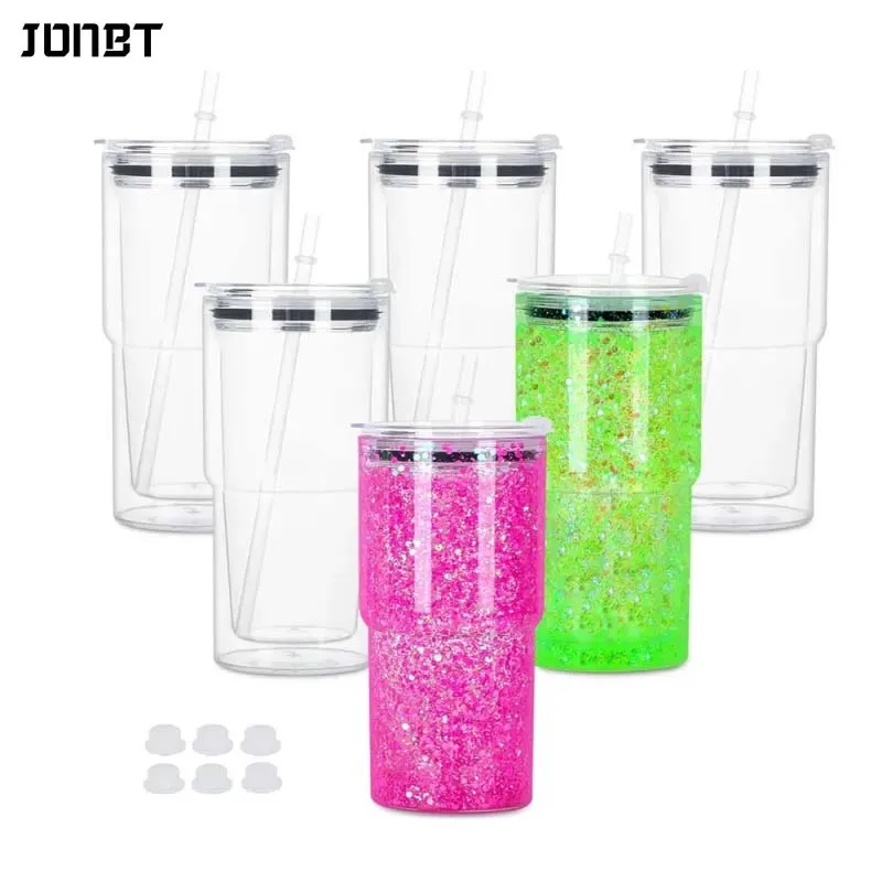 

18oz Reusable Double Layer Plastic Water Bottles With Lid And Straw DIY Snowball Tumbler with Pre Drilled Hole Drinkware Cups